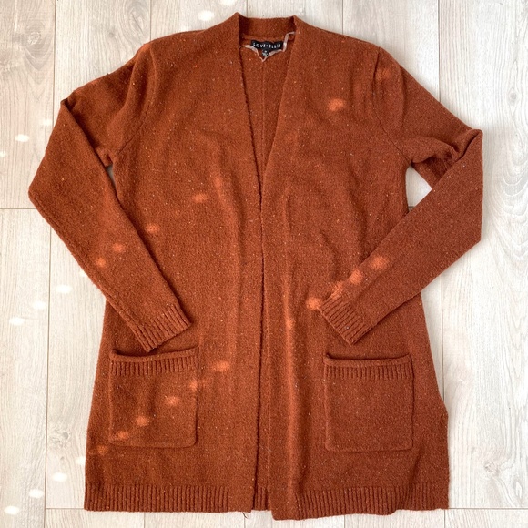 Burnt Orange Pocket Front Speckled Sweater Cardigan - Picture 1 of 14
